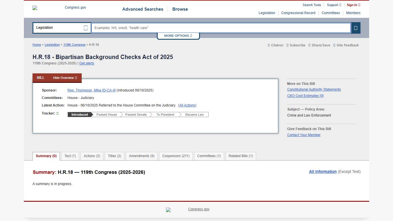 H.R.18 - 119th Congress (2025-2026): Bipartisan Background Checks Act of 2025 Congress.gov Library of Congress